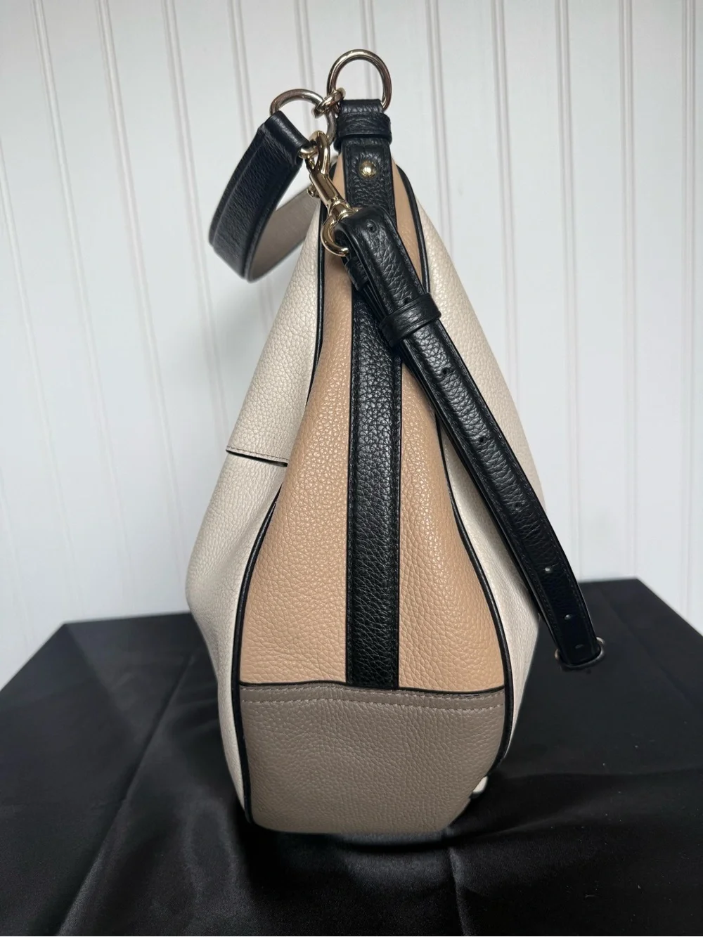 Coach Cream & Tan Pebbled Leather Hobo with Black Trim